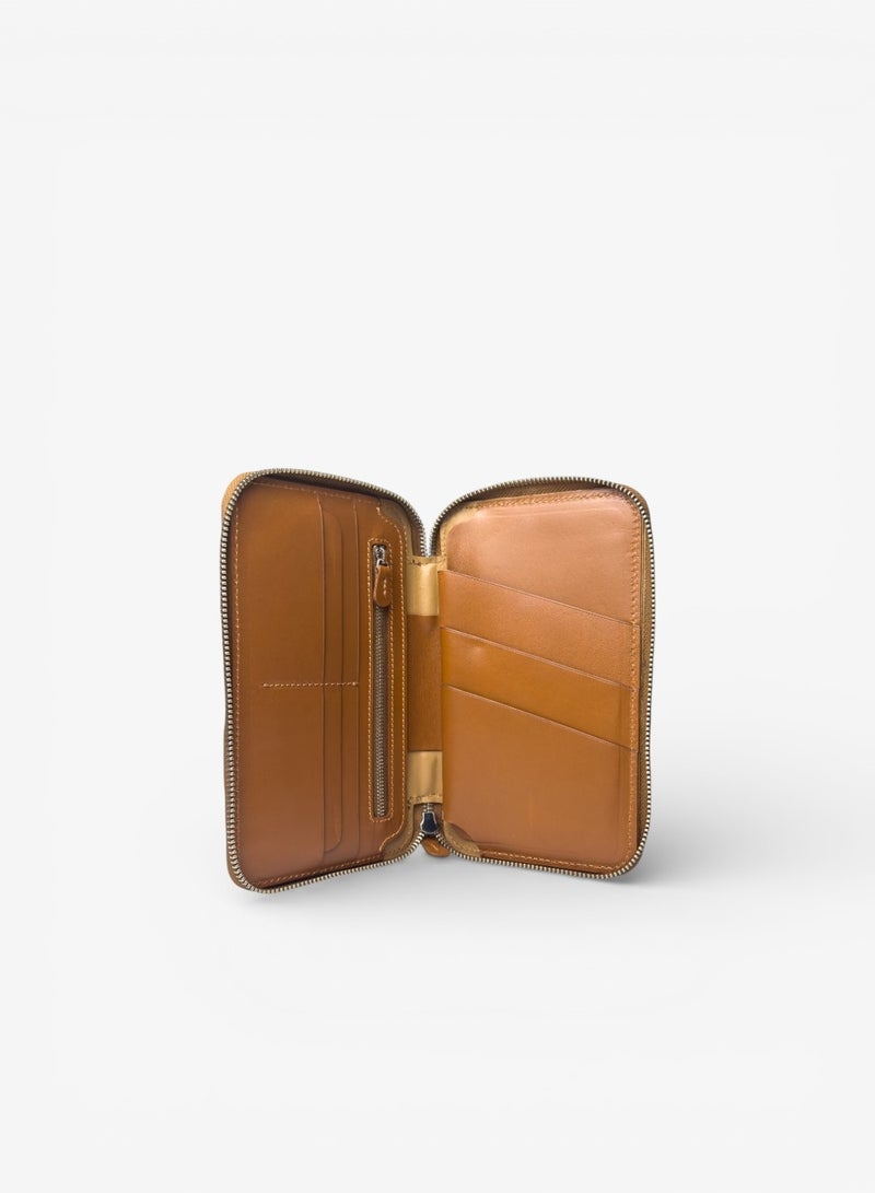 Emery Leather Travel Folio Wallet, Compact Zip Organizer for Passport, Cards & Documents (Cognac) - Image 4